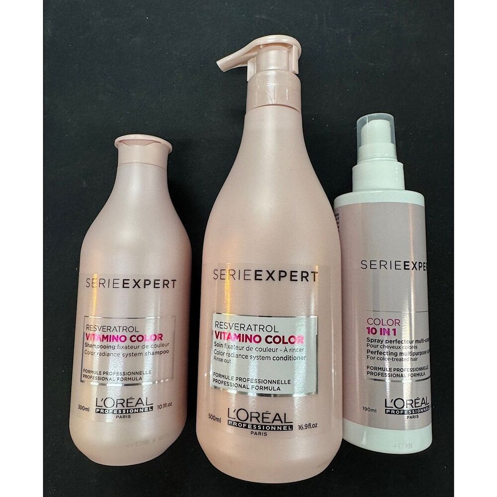 3pc Set Loreal Serie Vitamino Color Shampoo 10 oz & Conditioner 16 oz + 10 in 1